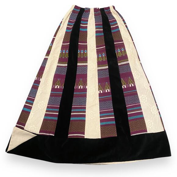 VNTG Chessa Davis Women's Maxi Skirt XS/S Multi Tapestry Velvet Lace 70s Boho - Picture 8 of 11